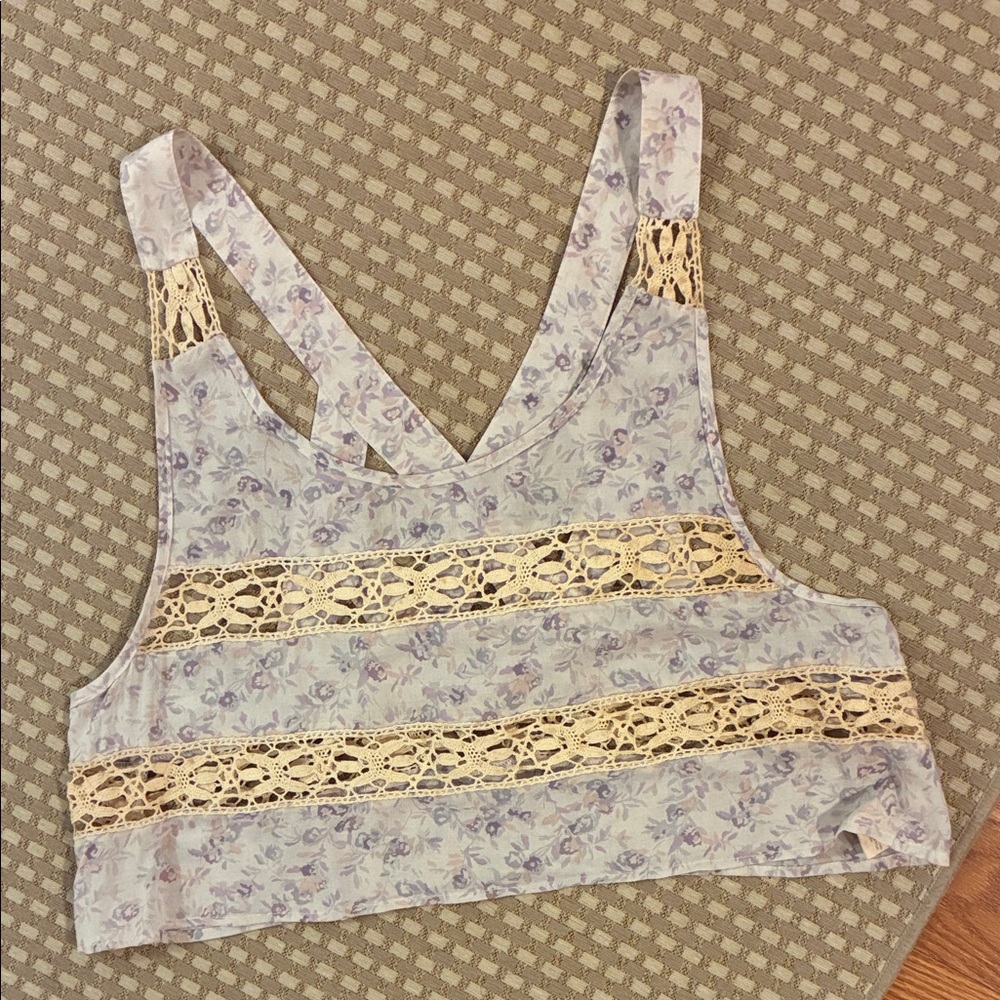 Free People Lavender Floral Lace Crop Top